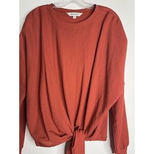 Davi & Dani Pullover Tie Front Shirt Top Solid Rust Long Sleeves Medium